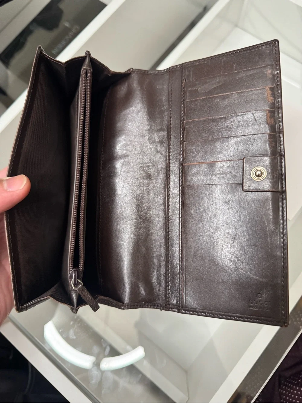 Gucci Brown GG Monogram Zip Around Card Holder Wallet